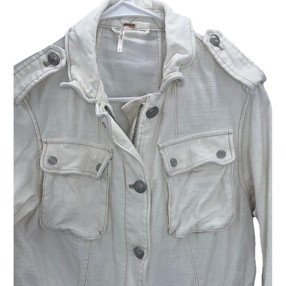 Free People 100% Cotton Beige Cargo‎ Jacket with Pockets Small Military Utility